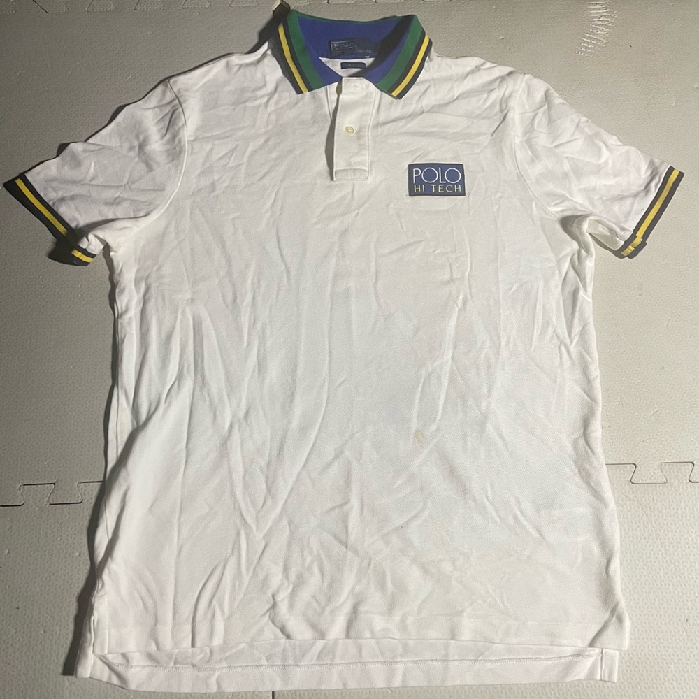 Ralph Lauren White Polo with Green, Blue & Yellow Trim